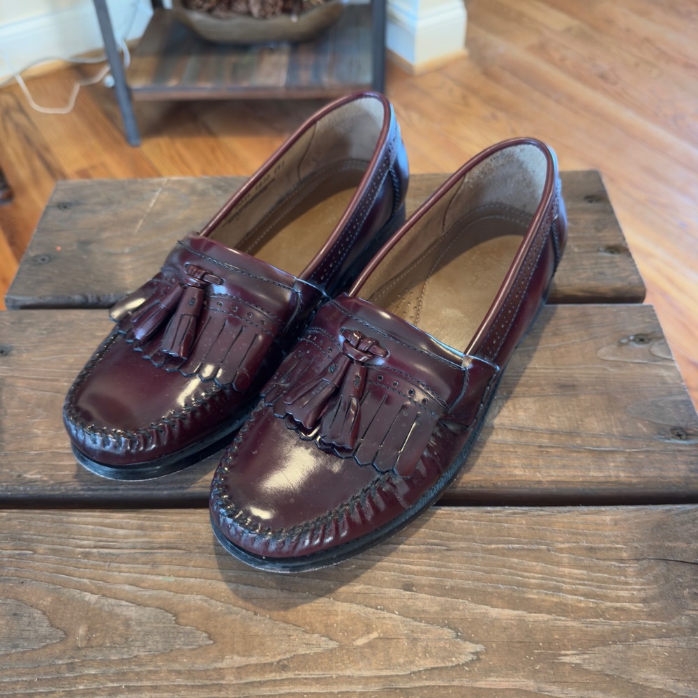G.H. Bass & Co Weejuns Jeremy Tassel Loafers Burgundy Leather Men Size 10 Wide